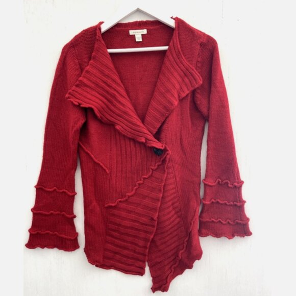 BOSTON PROPER Red Knit Asymmetric Hem Buttoned Cardigan Sweater Size M - Picture 1 of 5